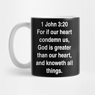 1 John 3:20  King James Version (KJV) Bible Verse Typography Mug